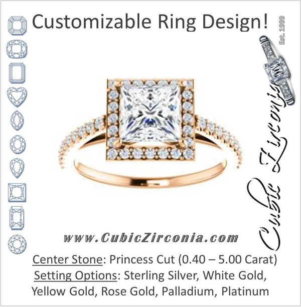 Cubic Zirconia Engagement Ring- The Monique (Customizable Princess Cut Cathedral-Halo with Thin Pave-Band)