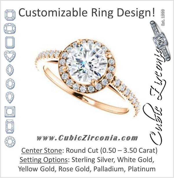 Cubic Zirconia Engagement Ring- The Monique (Customizable Round Cut Cathedral-Halo with Thin Pave-Band)