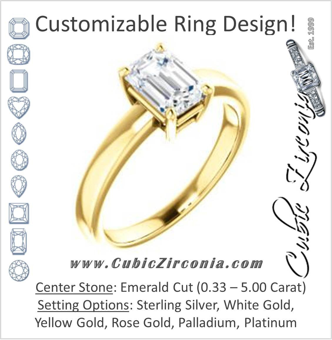 Cubic Zirconia Engagement Ring- The Myaka (Customizable Emerald Cut Solitaire with Medium Band)