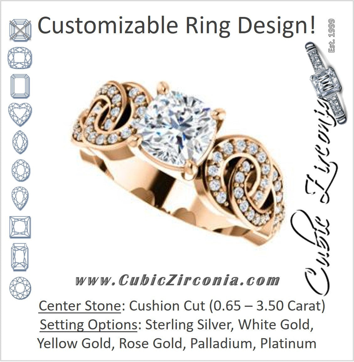 Cubic Zirconia Engagement Ring- The Myra (Customizable Cushion Cut Split-Band Knots)