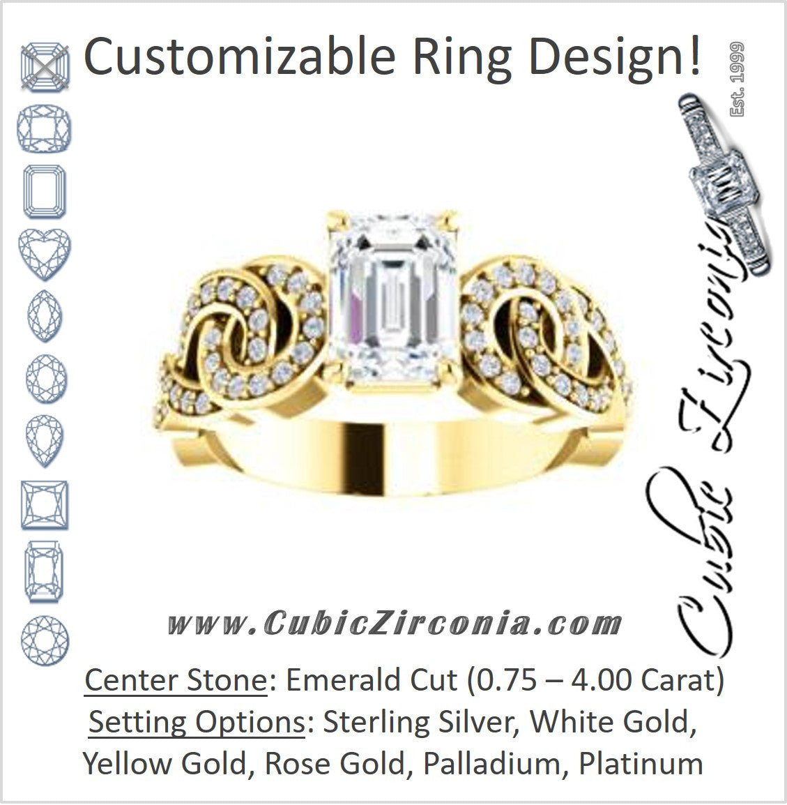 Cubic Zirconia Engagement Ring- The Myra (Customizable Emerald Cut Split-Band Knots)