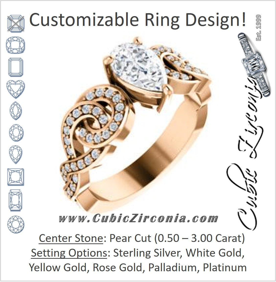 Cubic Zirconia Engagement Ring- The Myra (Customizable Pear Cut Split-Band Knots)