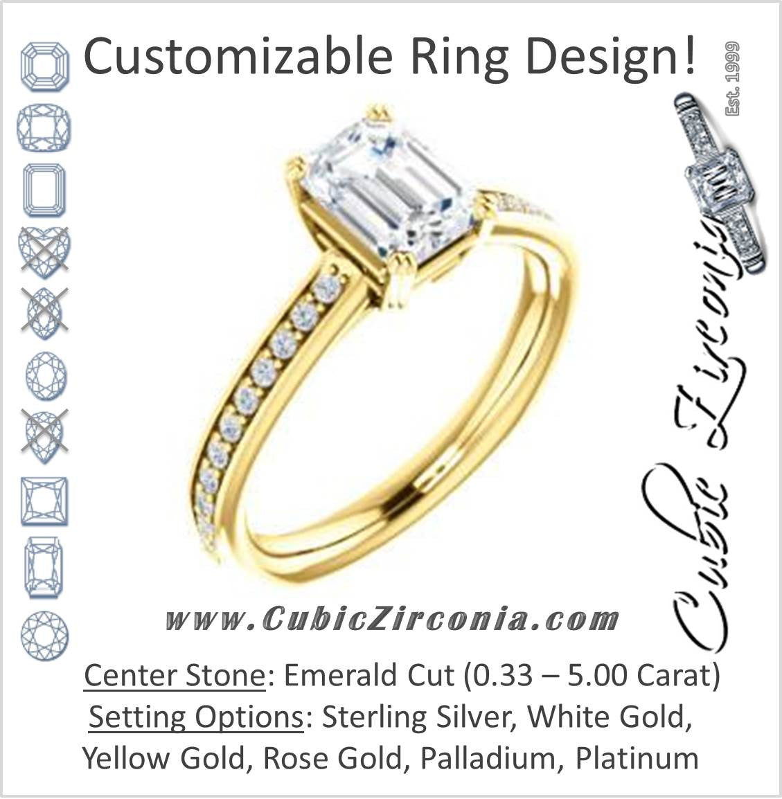 Cubic Zirconia Engagement Ring- The Myrtle (Customizable Emerald Cut Design with Round-Accented Band & Euro Shank)