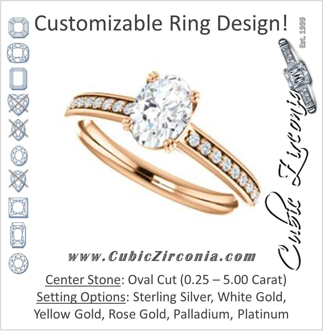 Cubic Zirconia Engagement Ring- The Myrtle (Customizable Oval Cut Design with Round-Accented Band & Euro Shank)