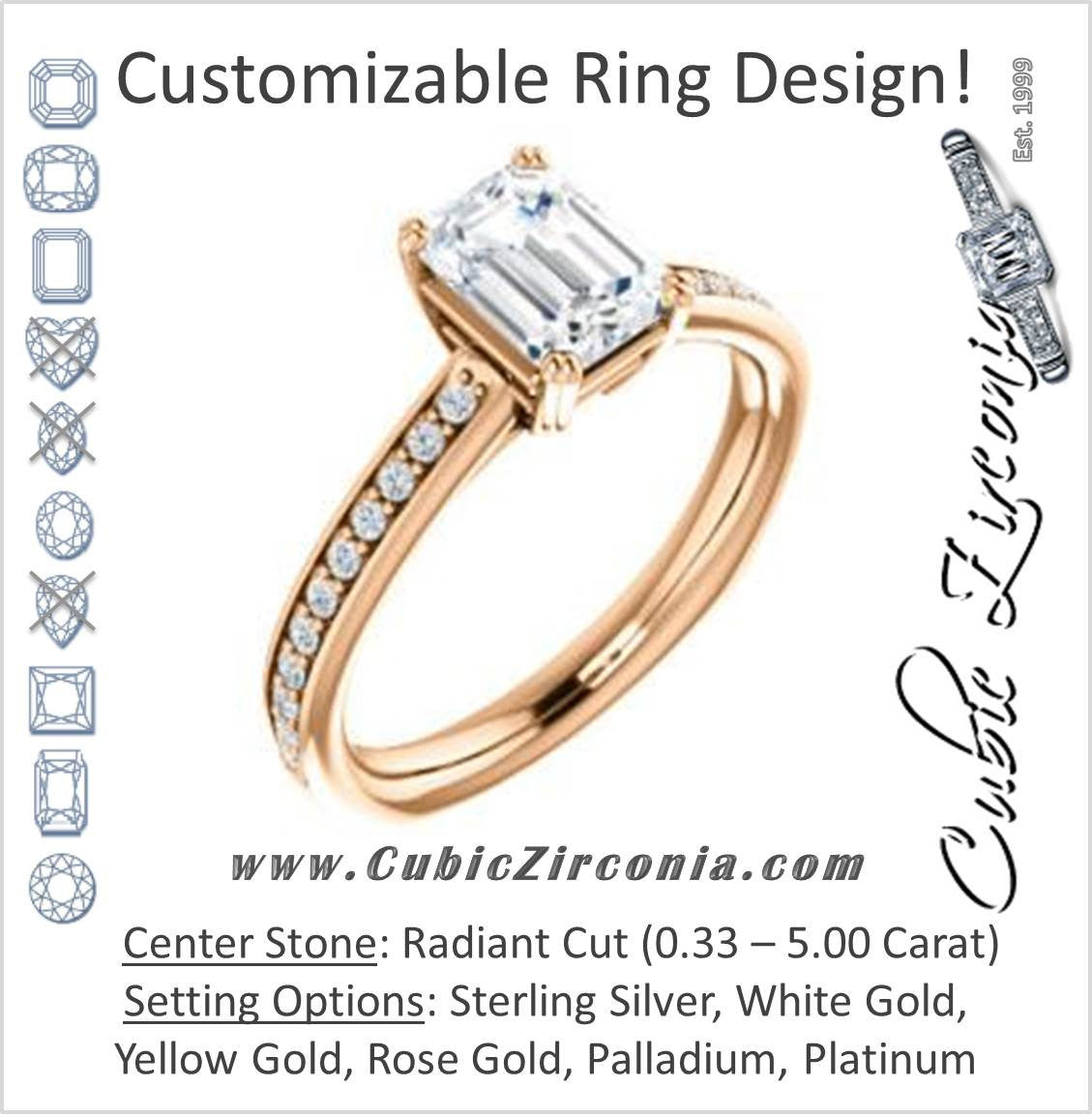 Cubic Zirconia Engagement Ring- The Myrtle (Customizable Radiant Cut Design with Round-Accented Band & Euro Shank)