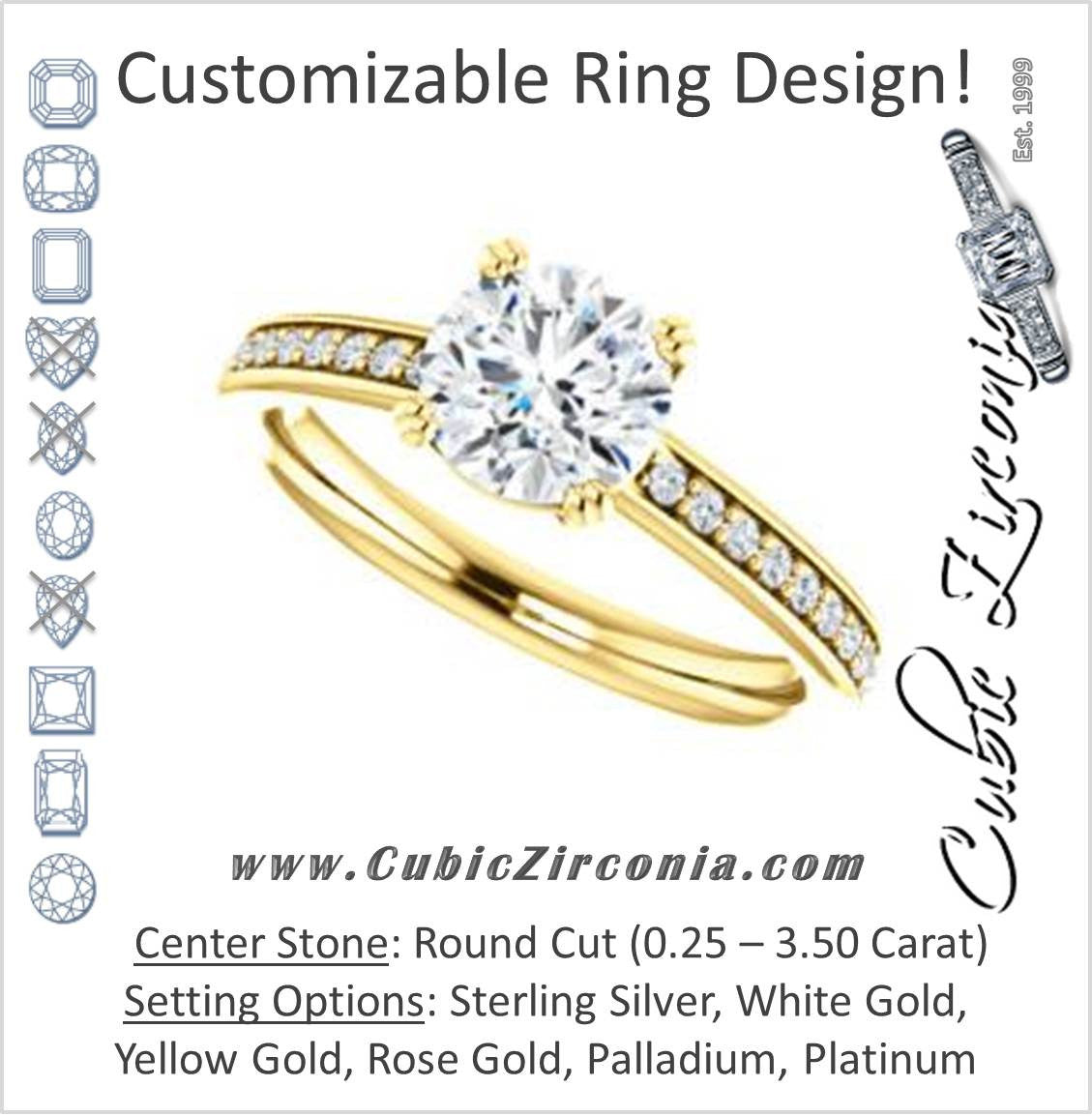 Cubic Zirconia Engagement Ring- The Myrtle (Customizable Round Cut Design with Round-Accented Band & Euro Shank)