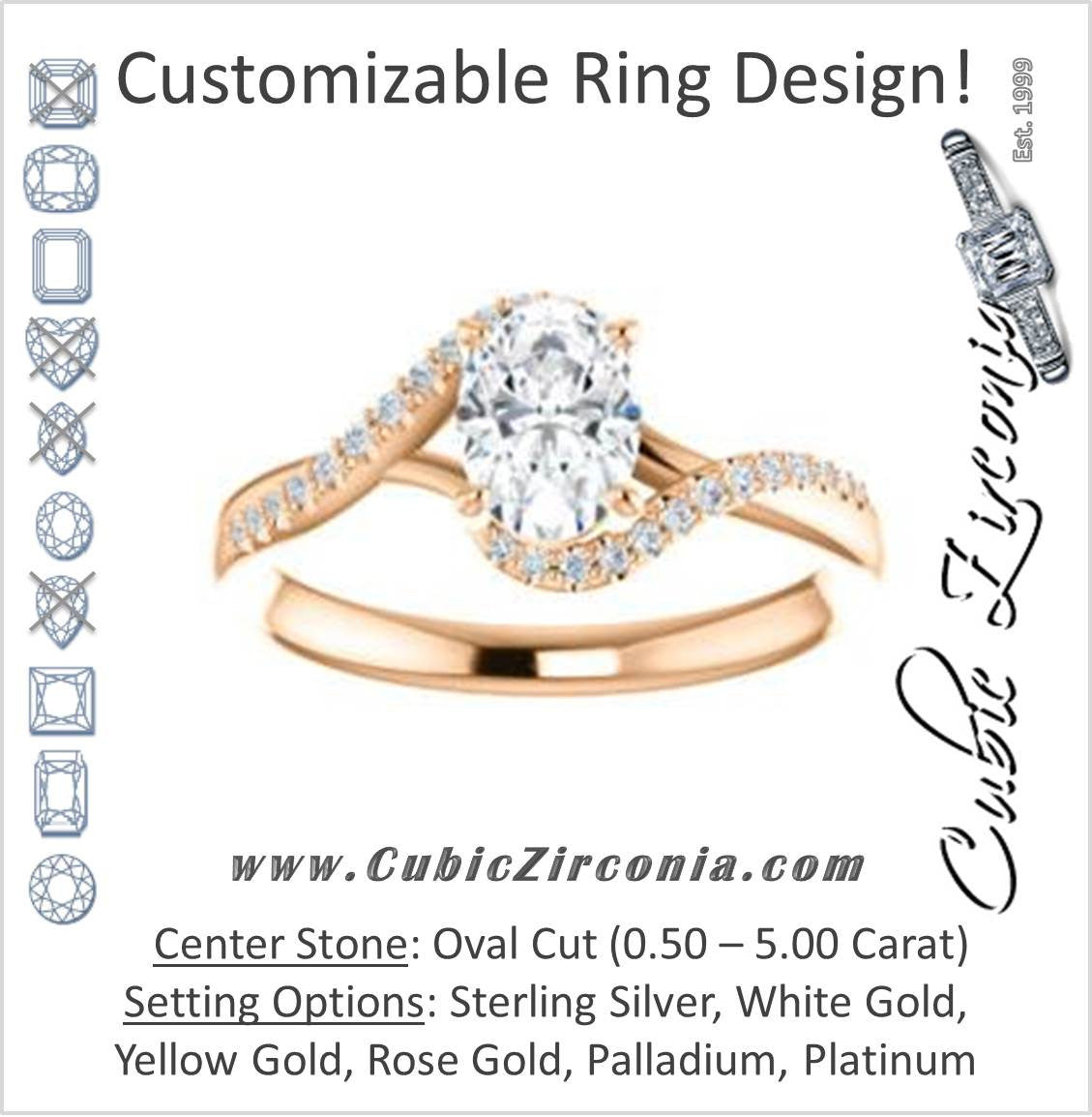 Cubic Zirconia Engagement Ring- The Nikita (Customizable Oval Cut Bypass Split-Band Style with Micropavé Band Accents)