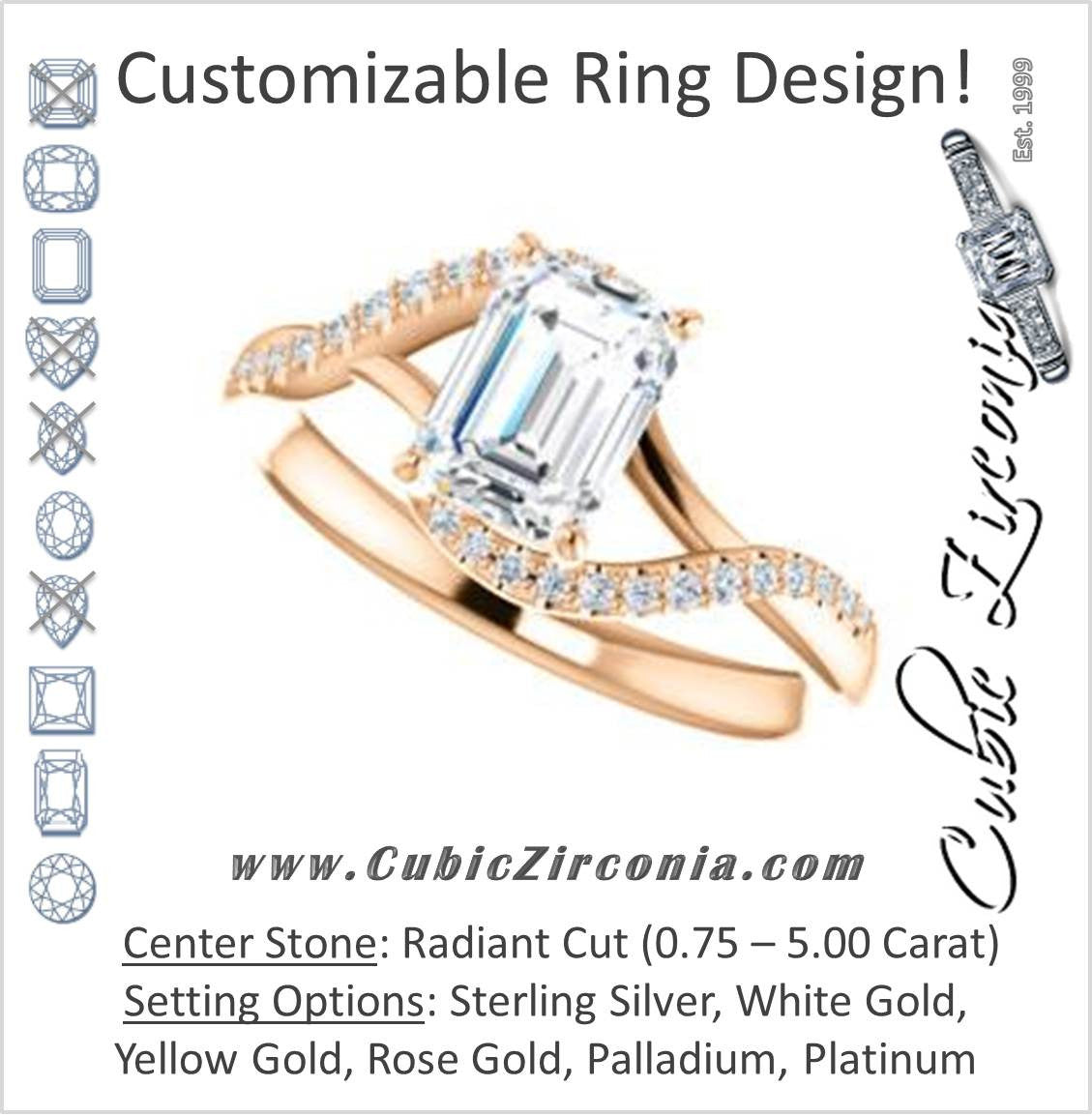 Cubic Zirconia Engagement Ring- The Nikita (Customizable Radiant Cut Bypass Split-Band Style with Micropavé Band Accents)