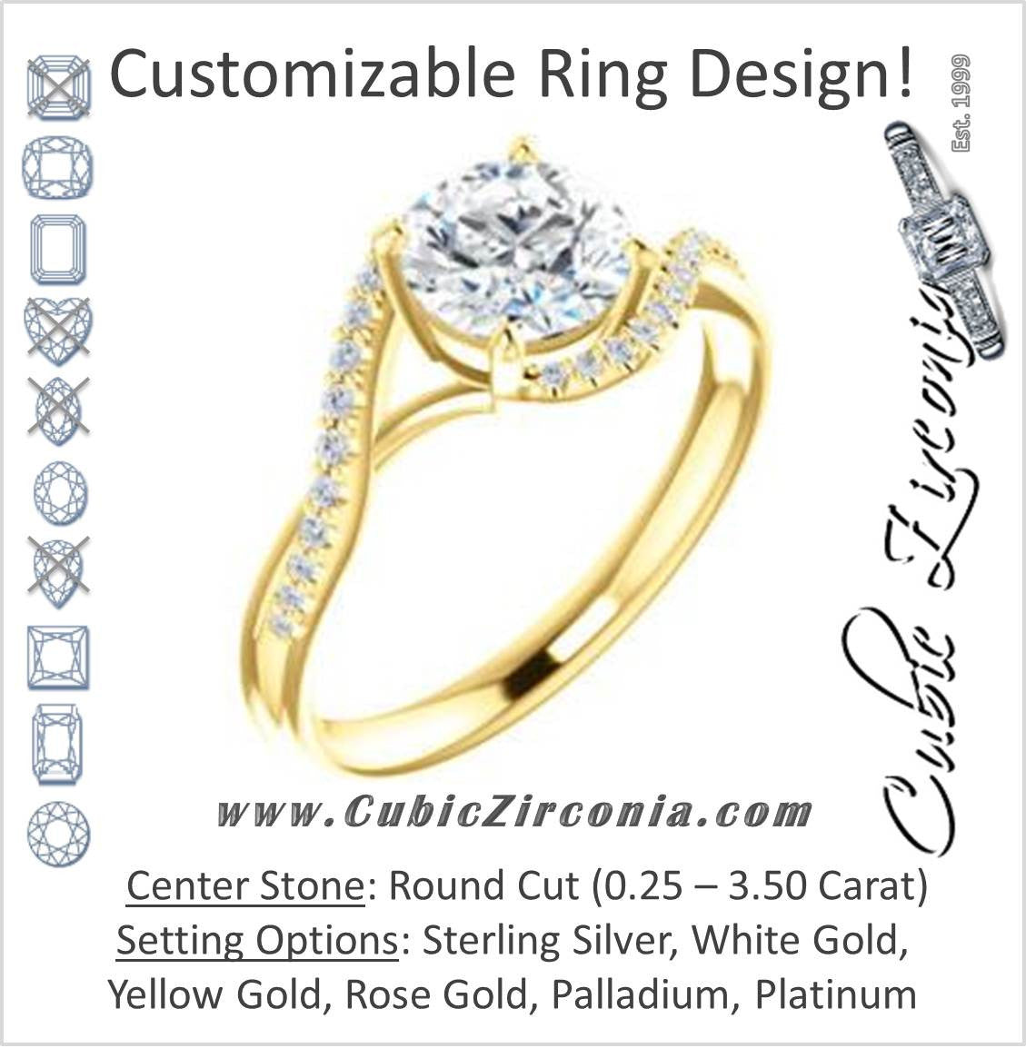 Cubic Zirconia Engagement Ring- The Nikita (Customizable Round Cut Bypass Split-Band Style with Micropavé Band Accents)