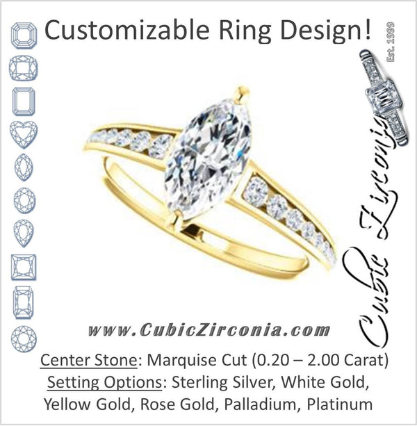 Cubic Zirconia Engagement Ring- The Noa (Customizable Marquise Cut Center featuring Tapered Band with Round Channel Accents)