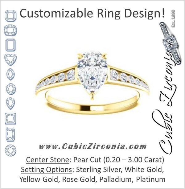 Cubic Zirconia Engagement Ring- The Noa (Customizable Pear Cut Center featuring Tapered Band with Round Channel Accents)