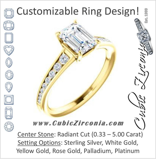 Cubic Zirconia Engagement Ring- The Noa (Customizable Radiant Cut Center featuring Tapered Band with Round Channel Accents)