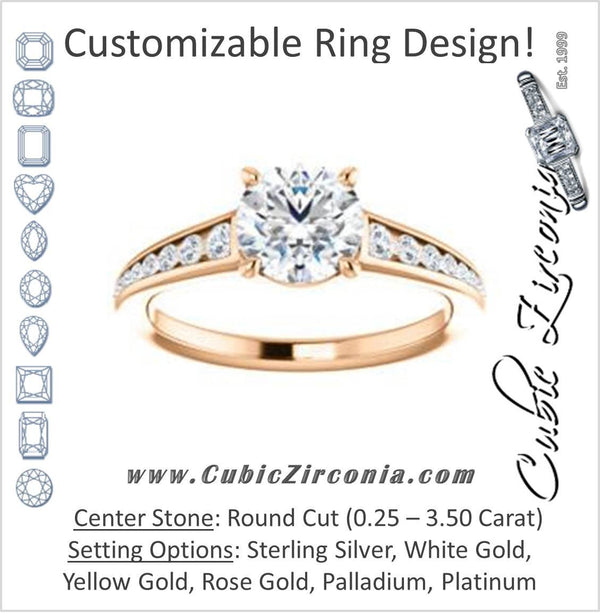 Cubic Zirconia Engagement Ring- The Noa (Customizable Round Cut Center featuring Tapered Band with Round Channel Accents)