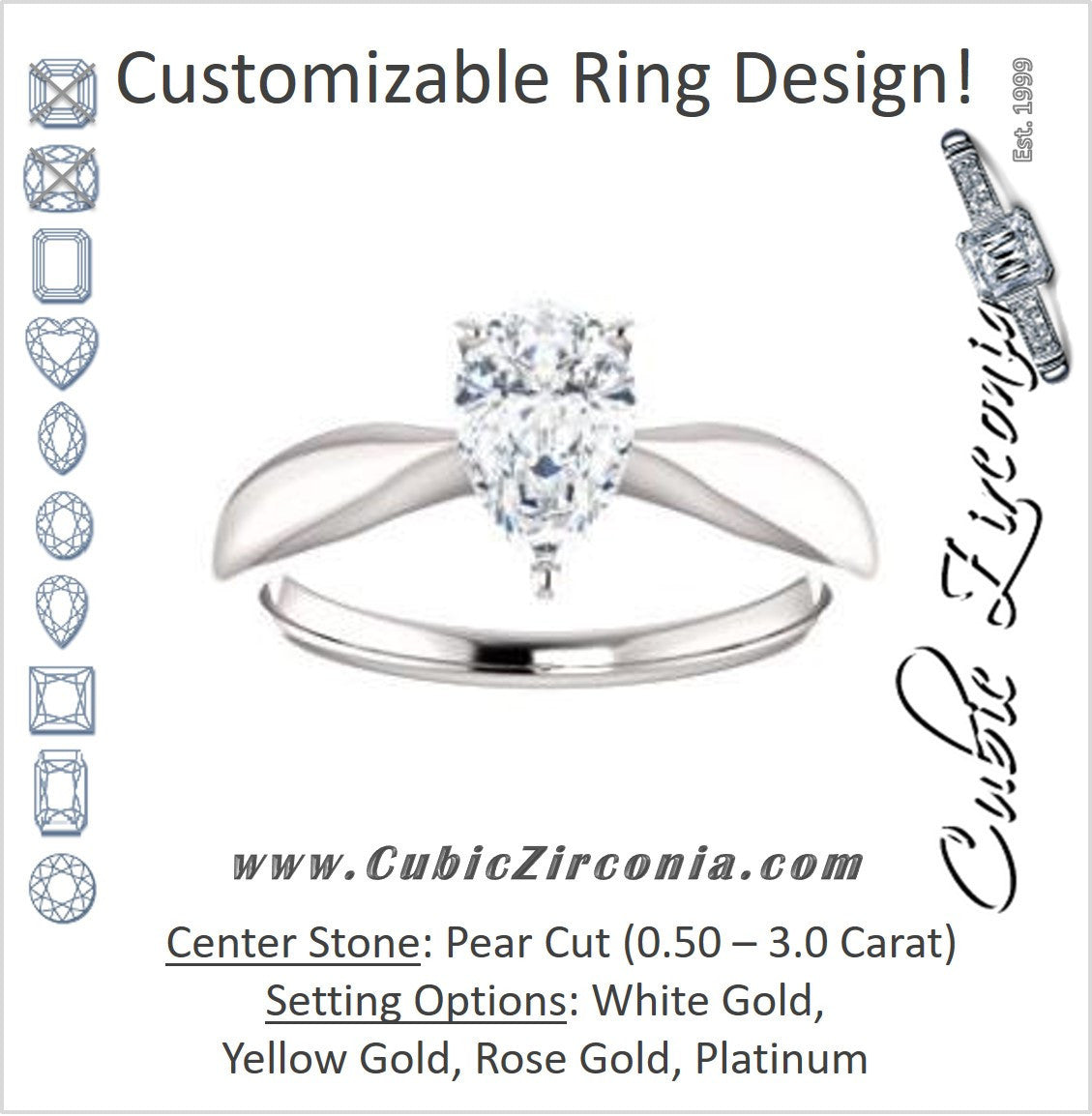 Cubic Zirconia Engagement Ring- The Nyah (Customizable Pear Cut Solitaire with Tapered Bevel Band)