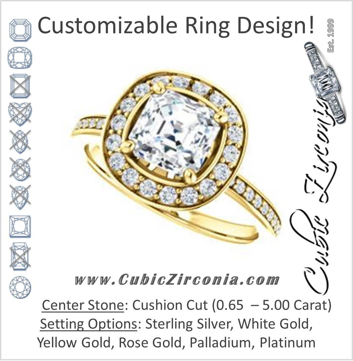 Cubic Zirconia Engagement Ring- The Nynaeve (Customizable Cushion Cut Style with Thin Pavé Band and Halo Accents)