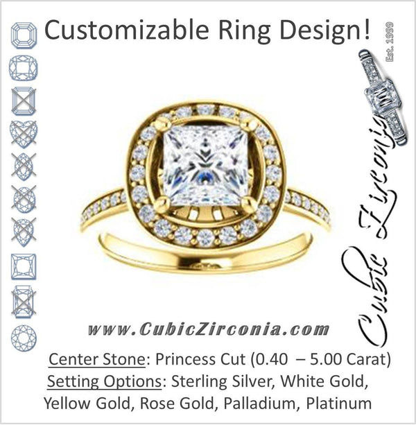 Cubic Zirconia Engagement Ring- The Nynaeve (Customizable Princess Cut Style with Thin Pavé Band and Halo Accents)