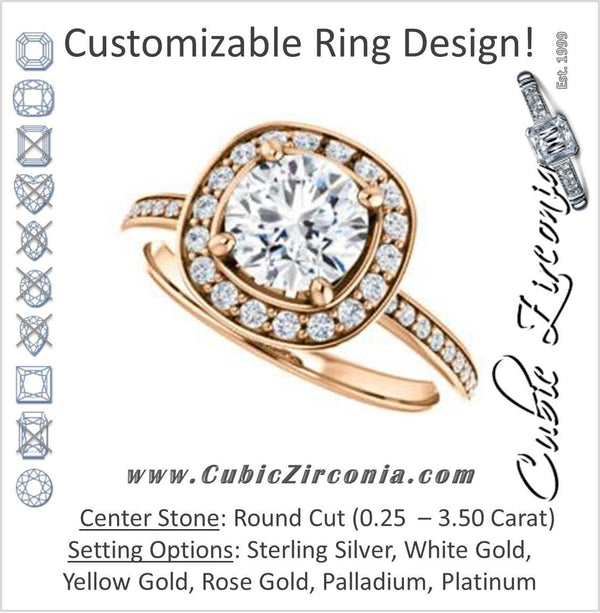 Cubic Zirconia Engagement Ring- The Nynaeve (Customizable Round Cut Style with Thin Pavé Band and Halo Accents)