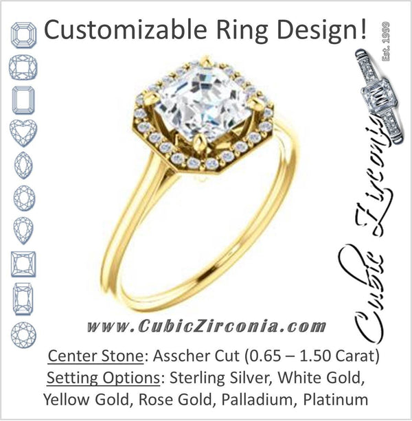 Cubic Zirconia Engagement Ring- The Patrice (Customizable Cathedral-Halo Asscher Cut with Thin Band)