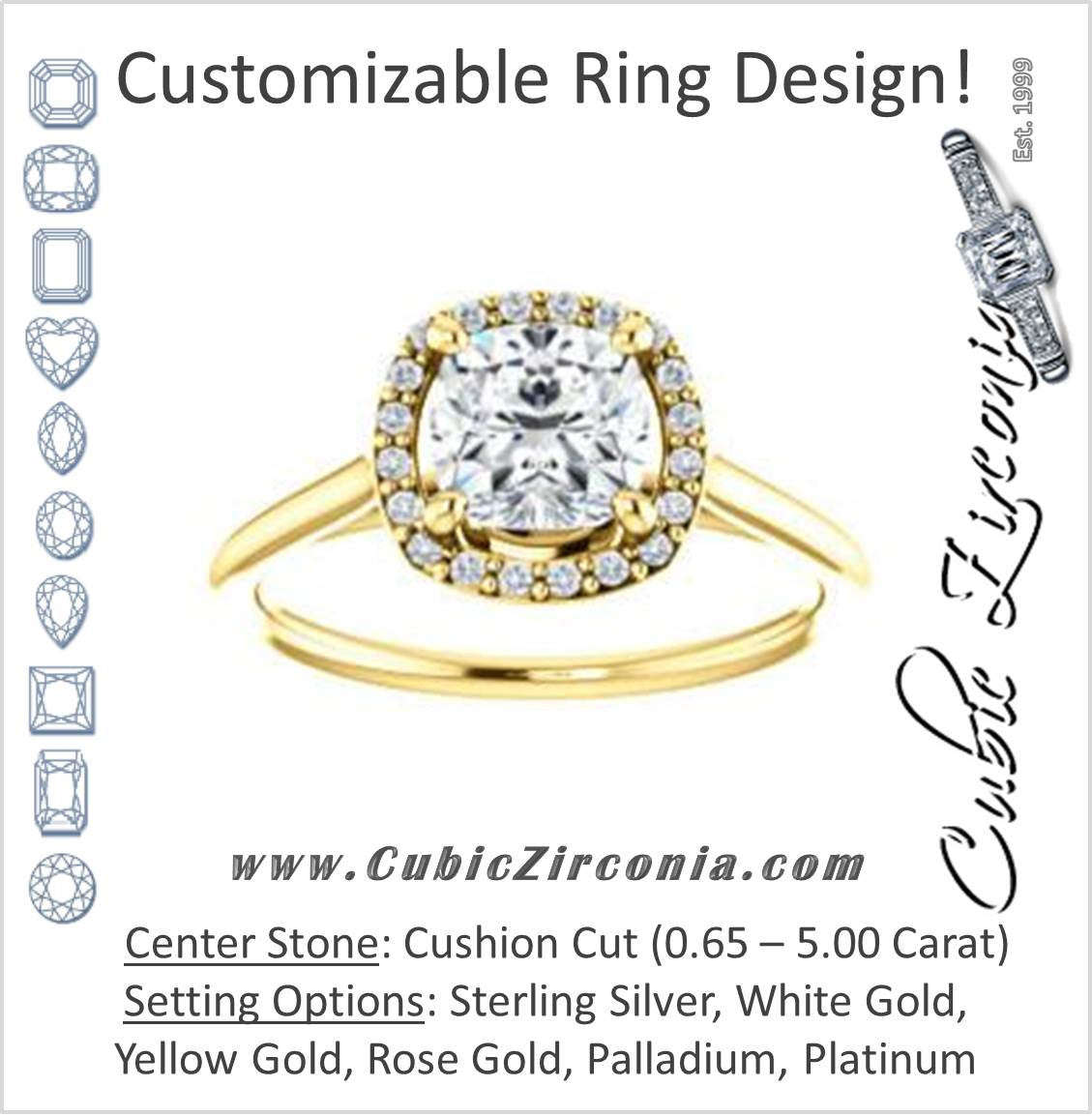 Cubic Zirconia Engagement Ring- The Patrice (Customizable Cathedral-Halo Cushion Cut with Thin Band)