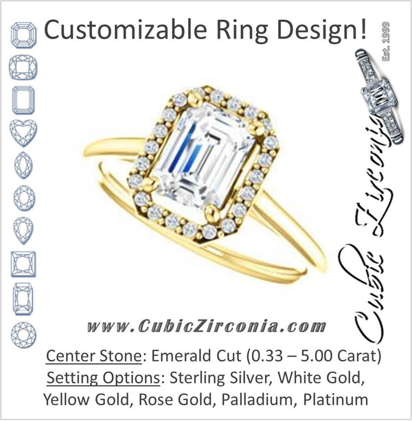 Cubic Zirconia Engagement Ring- The Patrice (Customizable Cathedral-Halo Emerald Cut with Thin Band)