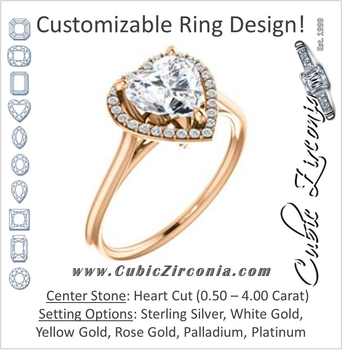 Cubic Zirconia Engagement Ring- The Patrice (Customizable Cathedral-Halo Heart Cut with Thin Band)