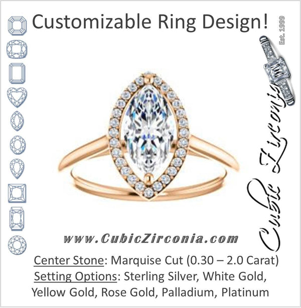 Cubic Zirconia Engagement Ring- The Patrice (Customizable Cathedral-Halo Marquise Cut with Thin Band)
