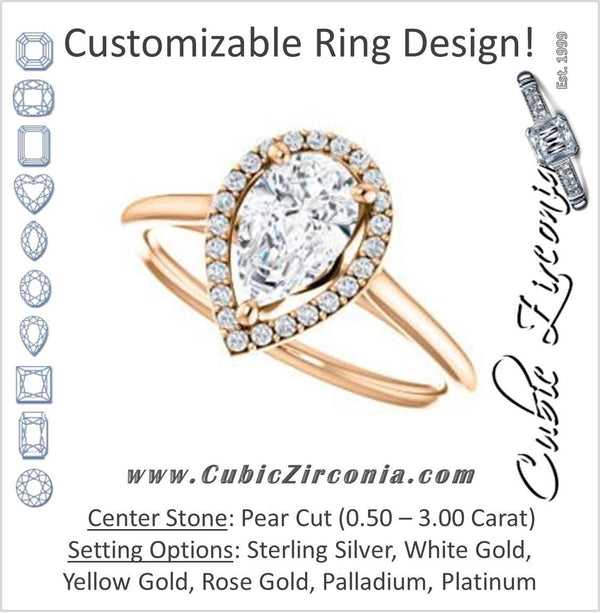 Cubic Zirconia Engagement Ring- The Patrice (Customizable Cathedral-Halo Pear Cut with Thin Band)