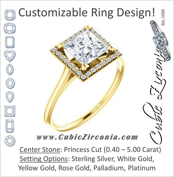 Cubic Zirconia Engagement Ring- The Patrice (Customizable Cathedral-Halo Princess Cut with Thin Band)
