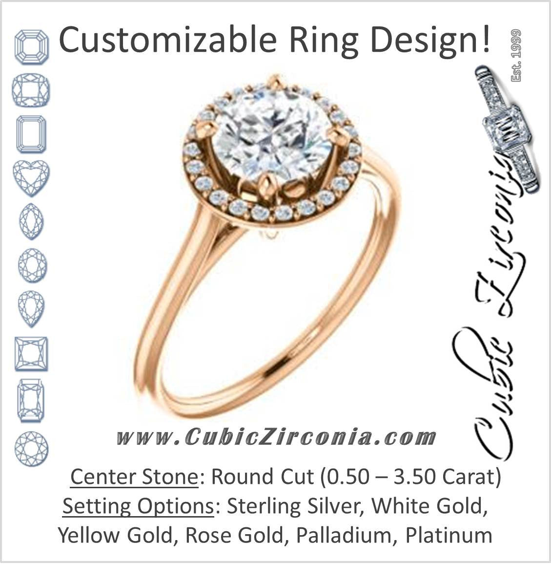 Cubic Zirconia Engagement Ring- The Patrice (Customizable Cathedral-Halo Round Cut with Thin Band)