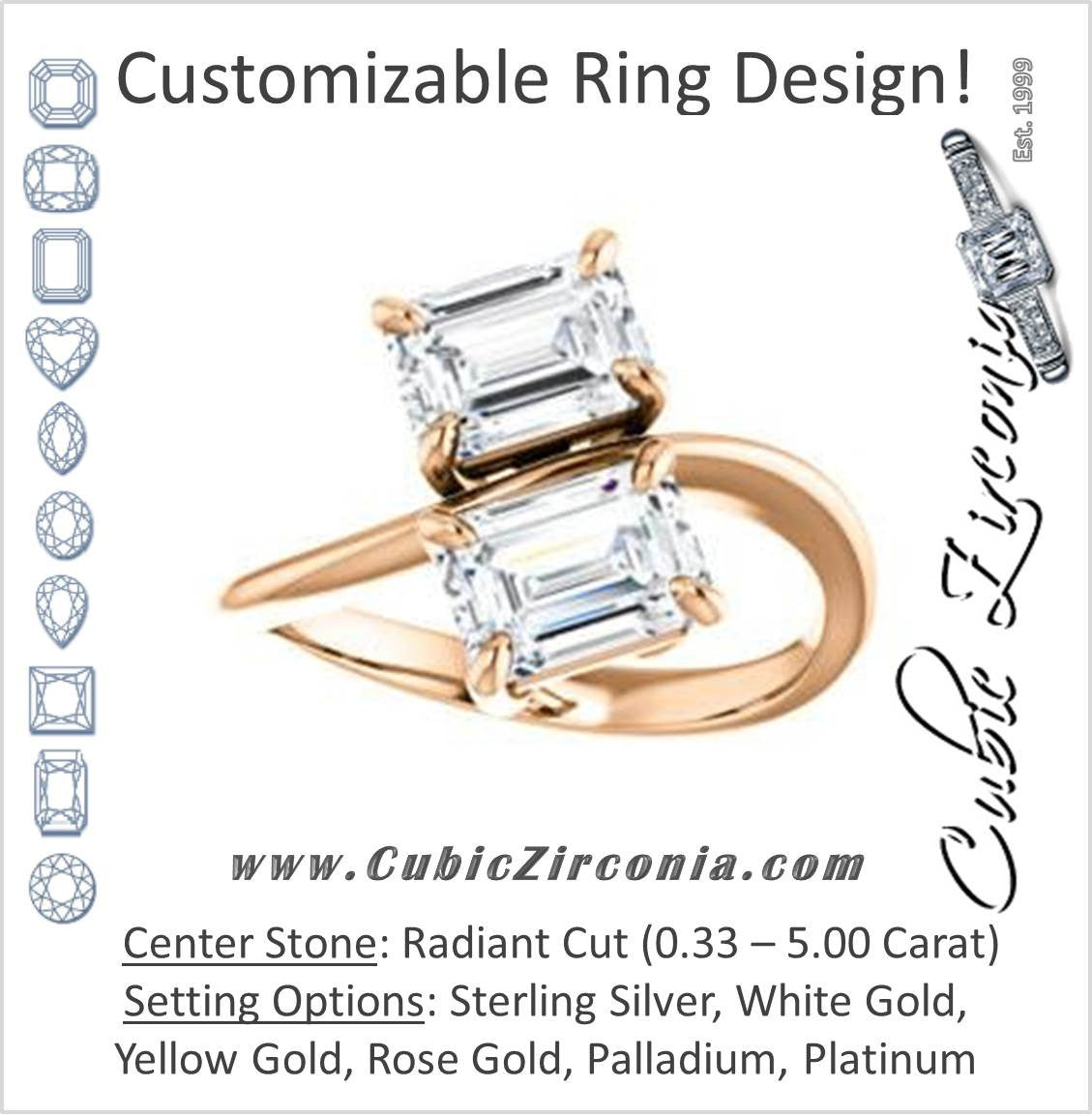Cubic Zirconia Engagement Ring- The Patti (Customizable Radiant Cut 2-stone Bypass Style)