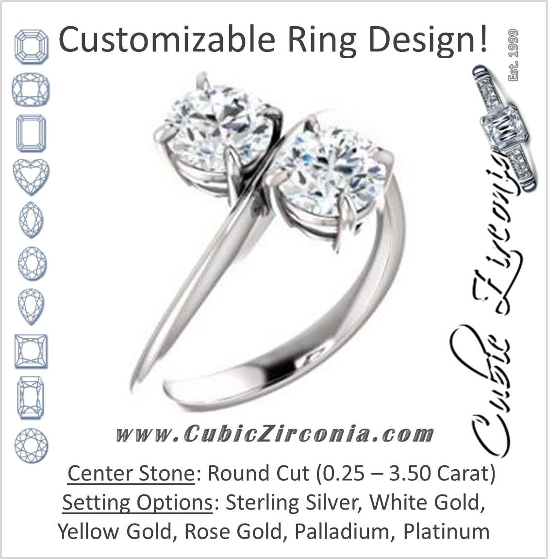 Cubic Zirconia Engagement Ring- The Patti (Customizable Round Cut 2-stone Bypass Style)