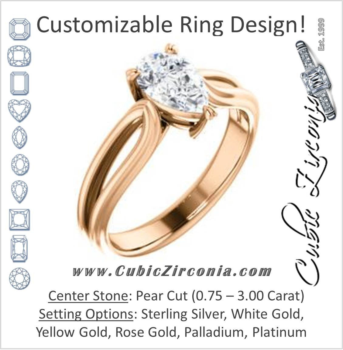 Cubic Zirconia Engagement Ring- The Piper (Customizable Pear Cut Solitaire with Flared Split-band)