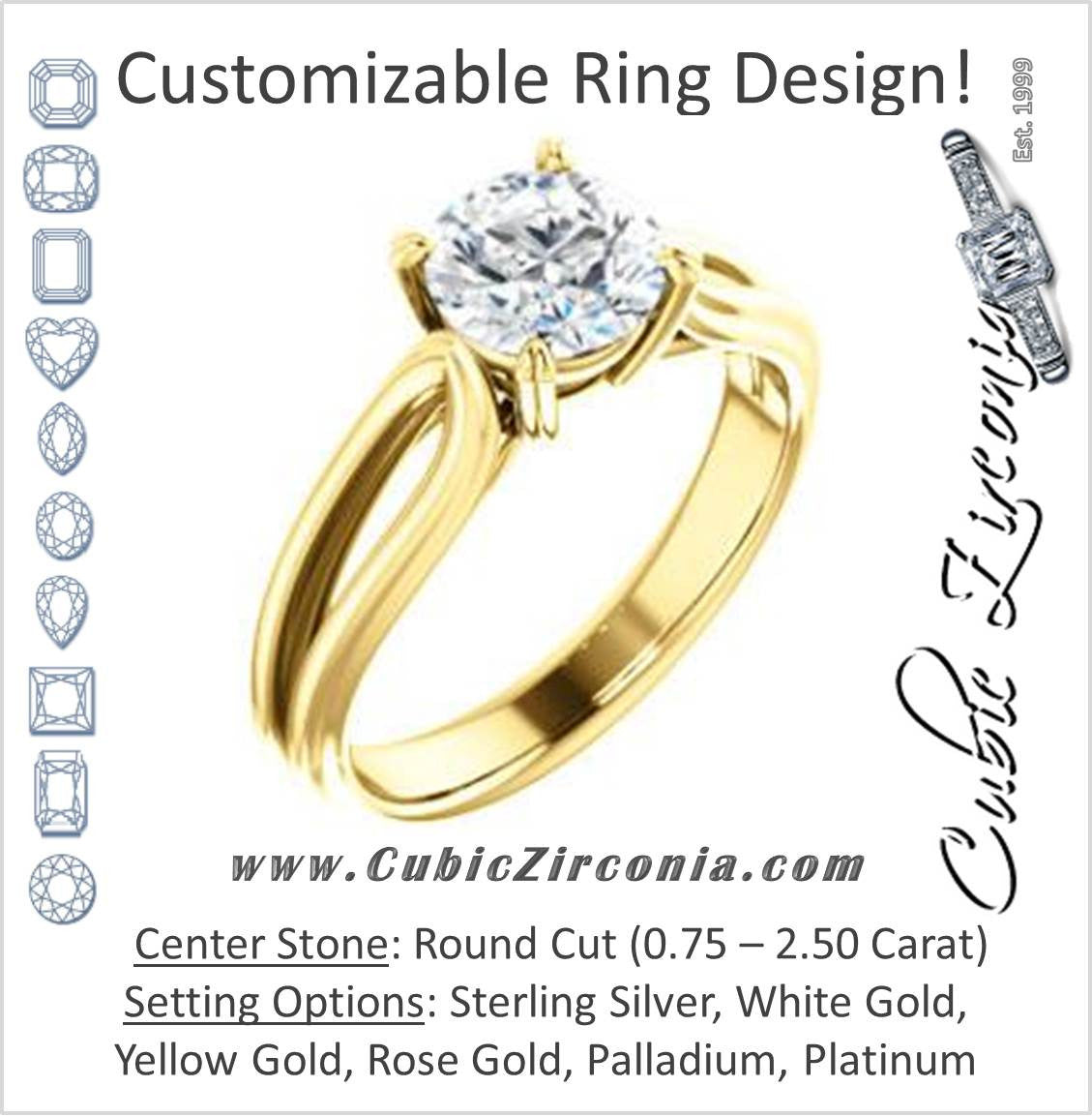 Cubic Zirconia Engagement Ring- The Piper (Customizable Round Cut Solitaire with Flared Split-band)