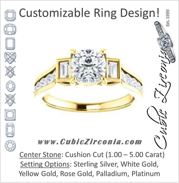 Cubic Zirconia Engagement Ring- The Portia (Customizable Cushion Cut 15-stone Design)