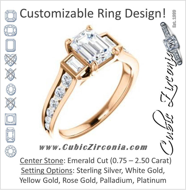 Cubic Zirconia Engagement Ring- The Portia (Customizable Emerald Cut 15-stone Design)