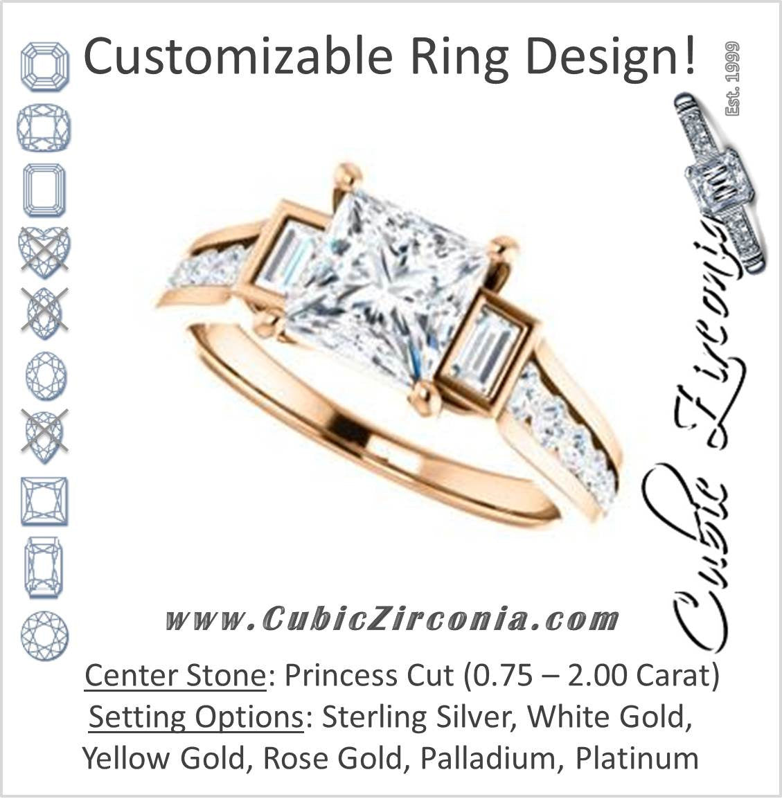 Cubic Zirconia Engagement Ring- The Portia (Customizable Princess Cut 15-stone Design)