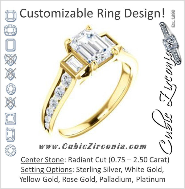 Cubic Zirconia Engagement Ring- The Portia (Customizable Radiant Cut 15-stone Design)