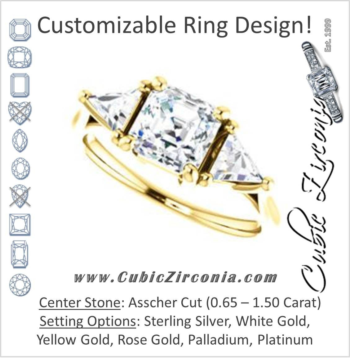 Cubic Zirconia Engagement Ring- The Prisma (Classic Three-Stone Triangle Accent and Asscher Cut center)