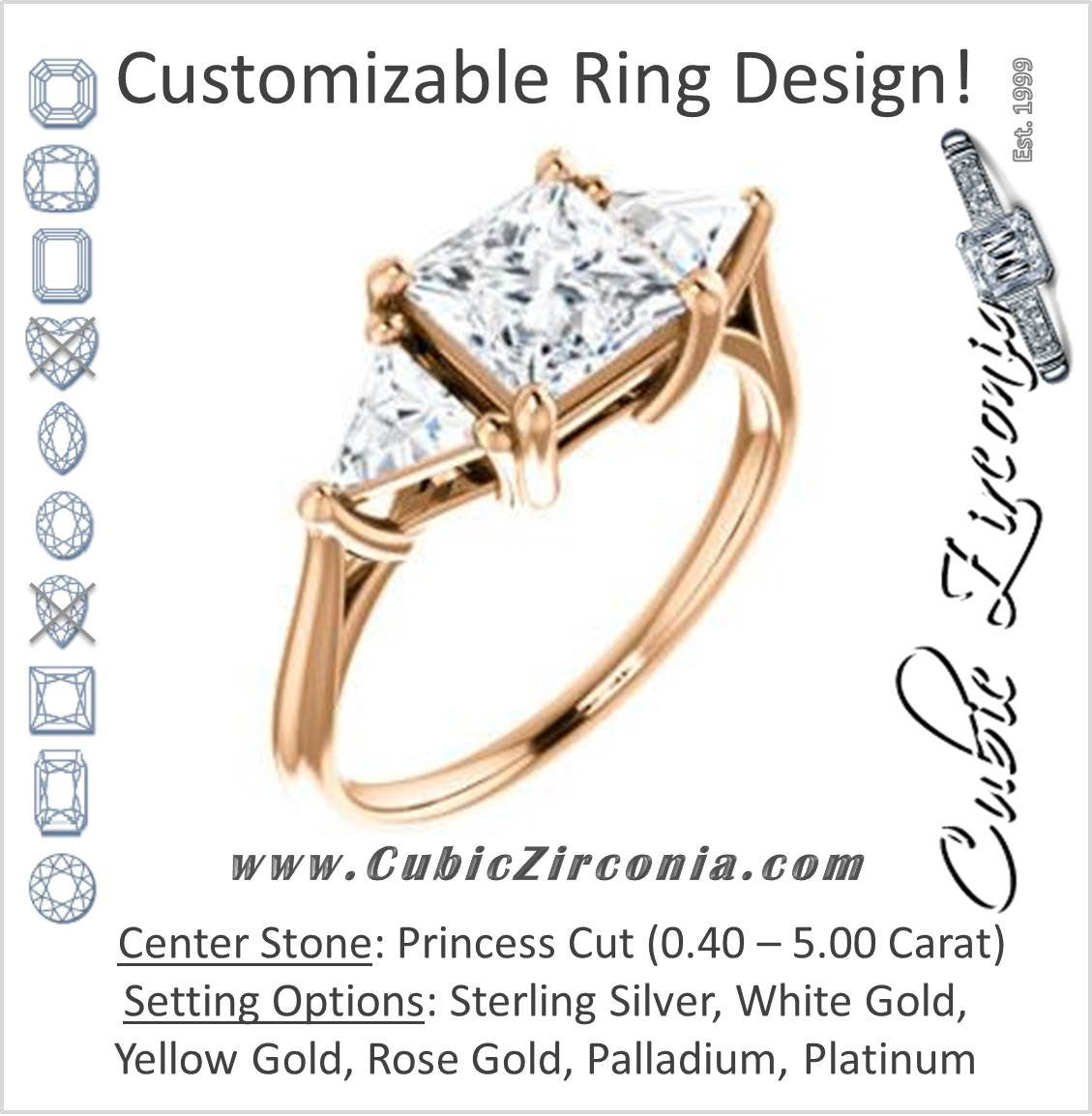 Cubic Zirconia Engagement Ring- The Prisma (Classic Three-Stone Triangle Accent and Princess Cut center)
