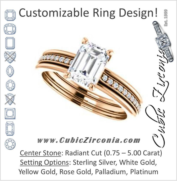 Cubic Zirconia Engagement Ring- The Rikki (Customizable Radiant Cut Design with Double-Grooved Pavé Band)