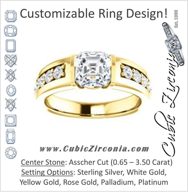 Cubic Zirconia Engagement Ring- The Rosemary (Customizable Asscher Cut Tension Bar Set with Wide Channel/Prong Band)