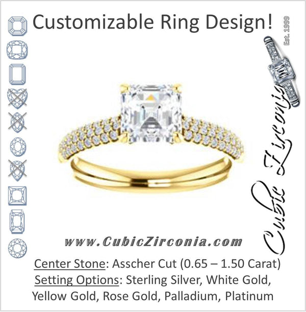Cubic Zirconia Engagement Ring- The Roxy Edith (Customizable Asscher Cut Center with Stackable Triple Pavé Band)