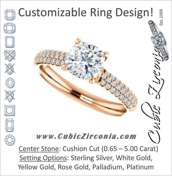 Cubic Zirconia Engagement Ring- The Roxy Edith (Customizable Cushion Cut Center with Stackable Triple Pavé Band)