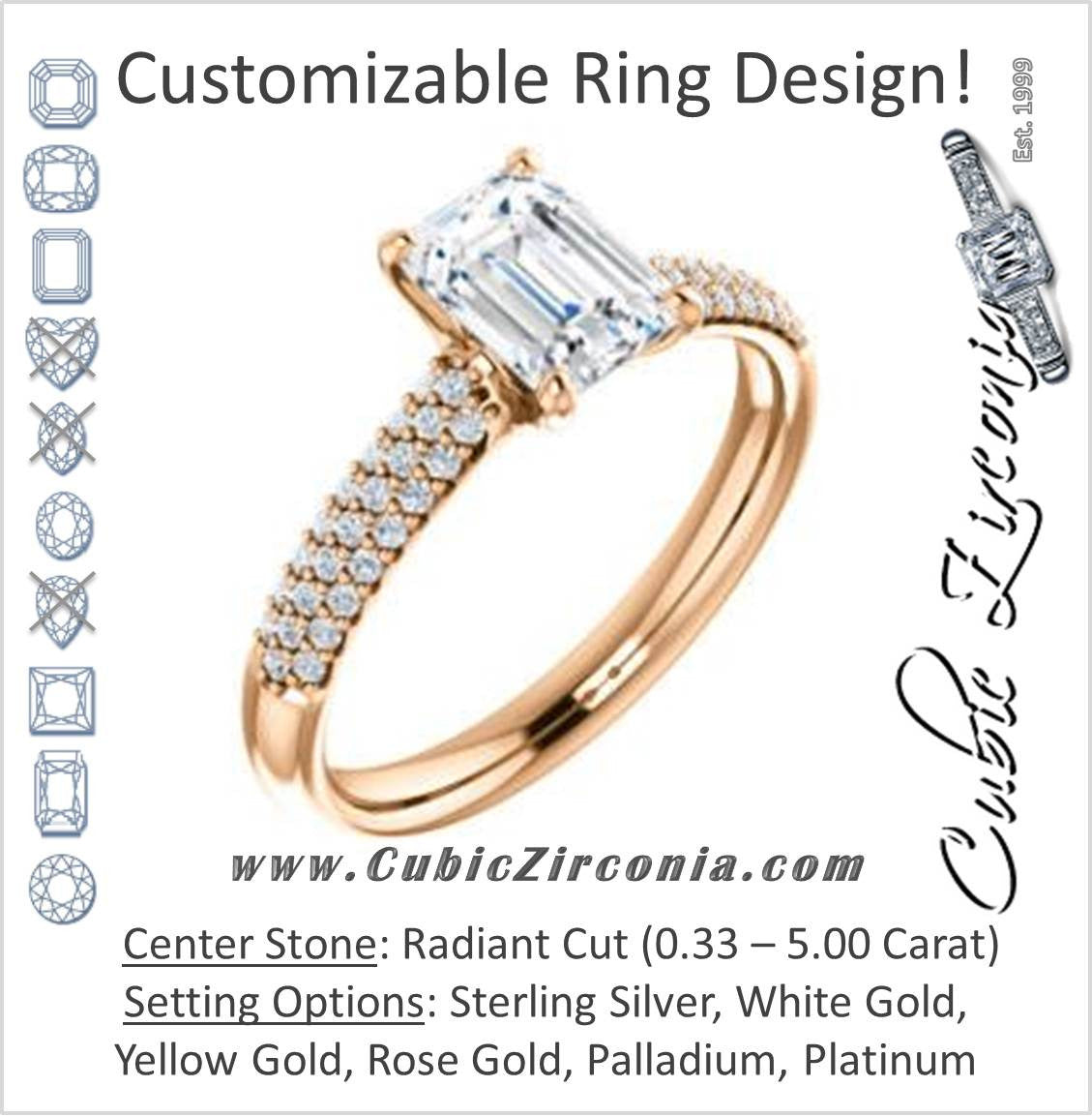 Cubic Zirconia Engagement Ring- The Roxy Edith (Customizable Radiant Cut Center with Stackable Triple Pavé Band)