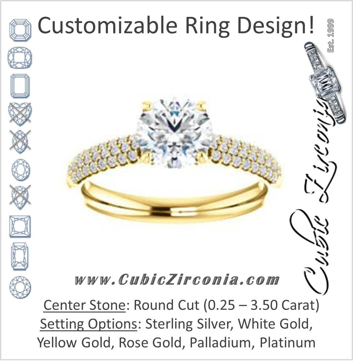 Cubic Zirconia Engagement Ring- The Roxy Edith (Customizable Round Cut Center with Stackable Triple Pavé Band)