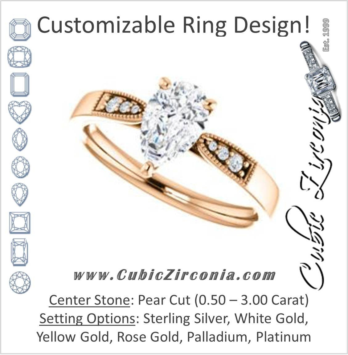 Cubic Zirconia Engagement Ring- The Ruth (Customizable 7-stone Pear Cut Style with Vintage Filigree)