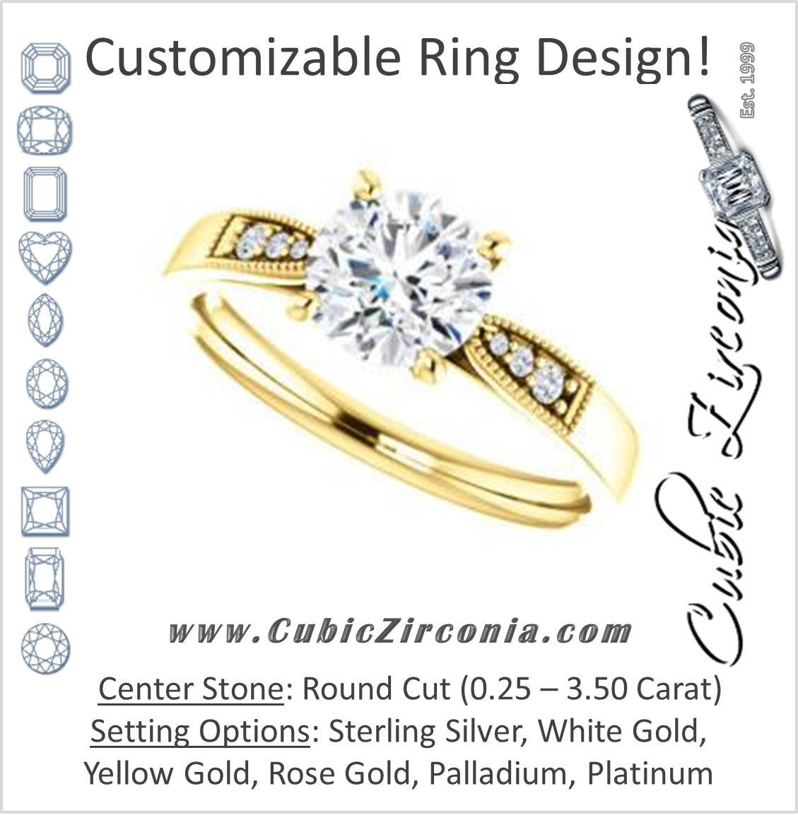 Cubic Zirconia Engagement Ring- The Ruth (Customizable 7-stone Round Cut Style with Vintage Filigree)