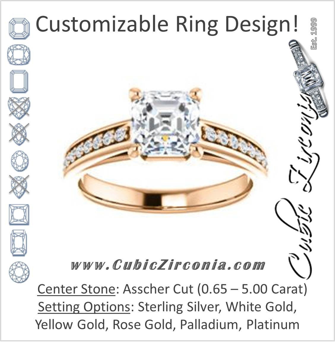 Cubic Zirconia Engagement Ring- The Samantha (Customizable Asscher and Cathedral Channel/Prong Band)
