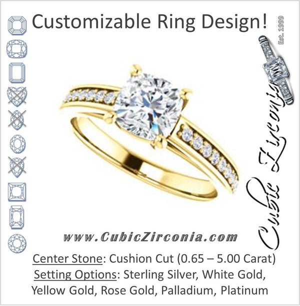 Cubic Zirconia Engagement Ring- The Samantha (Customizable Cushion and Cathedral Channel/Prong Band)