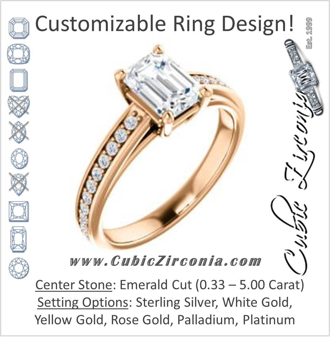 Cubic Zirconia Engagement Ring- The Samantha (Customizable Emerald and Cathedral Channel/Prong Band)